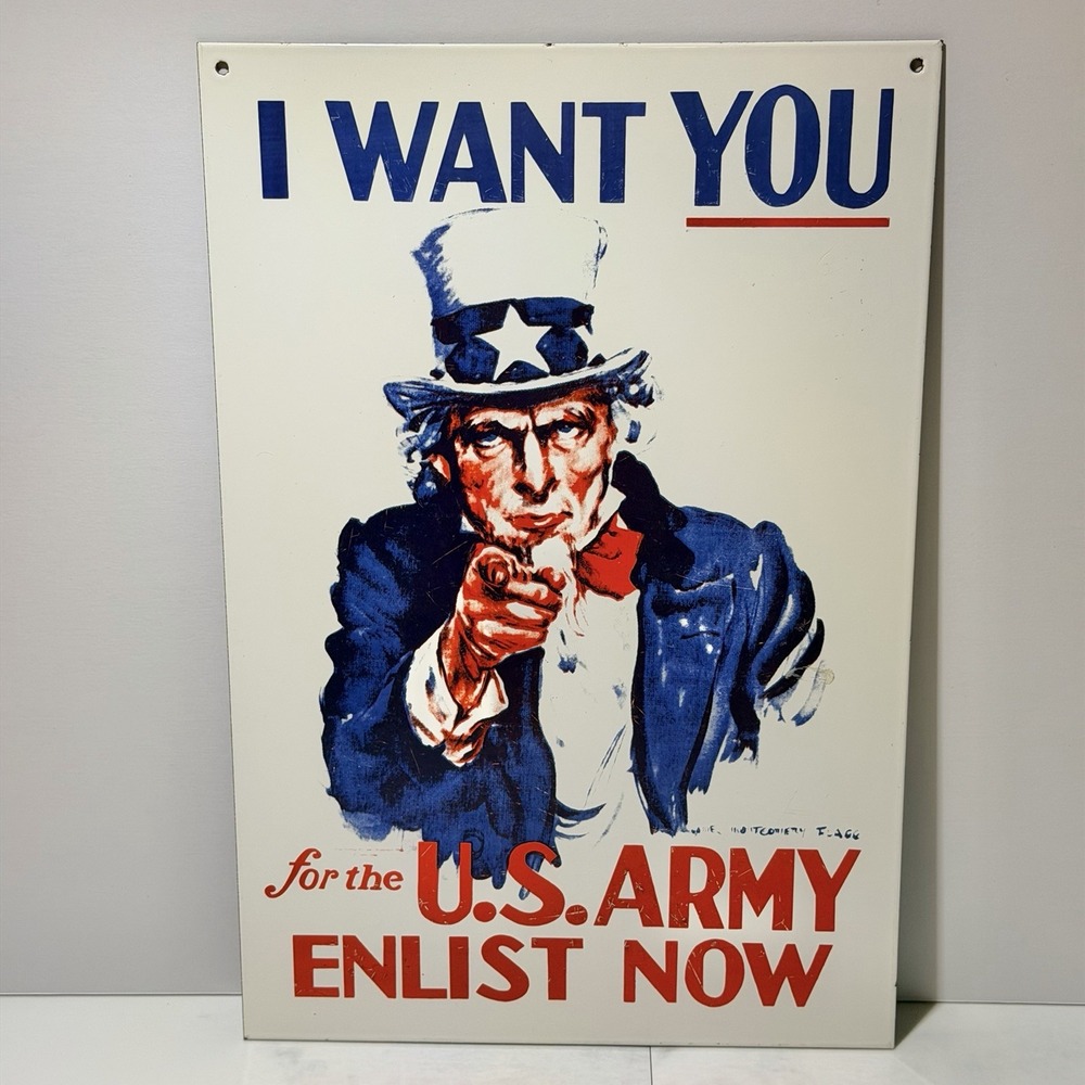 Vintage  Uncle  Sam "I Want You", Montgomery Flagg Porcelain Enameled Sign